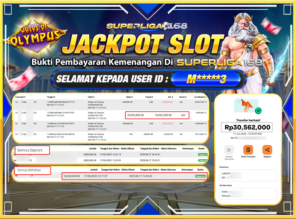 SUPERLIGA168 JACKPOT GATES OF OLYMPUS  Rp.30,562,000-