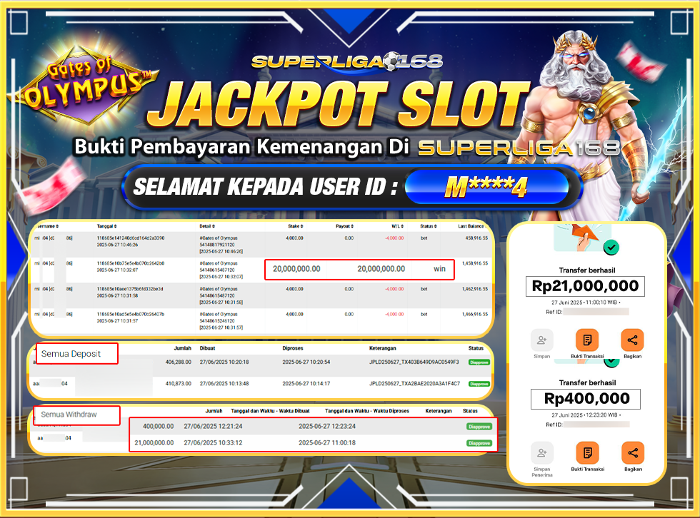 SUPERLIGA168 JACKPOT GATES OF OLYMPUS  Rp.21,400,000-