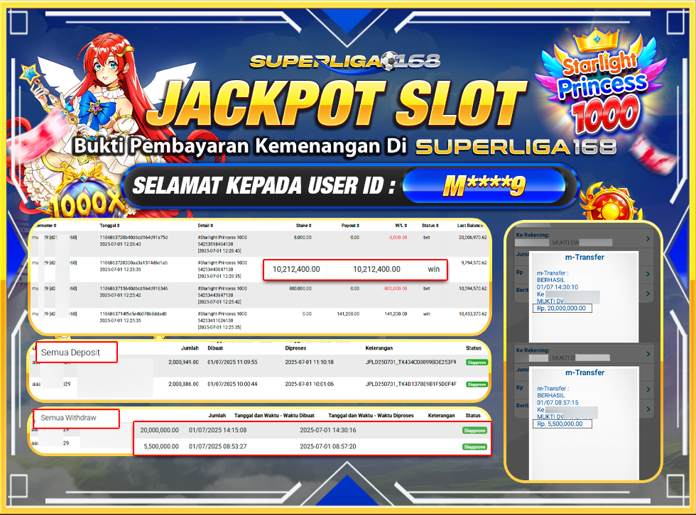 SUPERLIGA168 JACKPOT STARLIGHT PRINCESS 1000 Rp.25,500,000-
