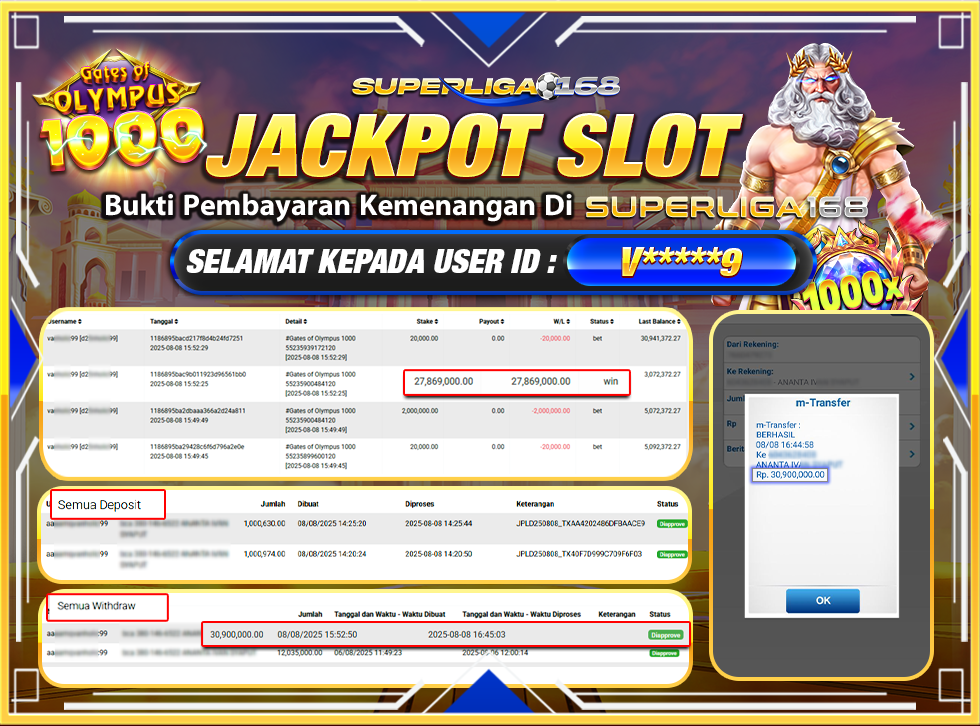 SUPERLIGA168 JACKPOT GATES OF OLYMPUS 1000 Rp.30,900,000-LUNASSS