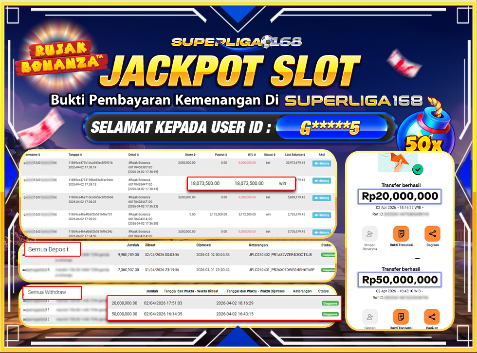 SUPERLIGA168 JACKPOT RUJAK BONANZA Rp.70,000,000,LUNASSSS