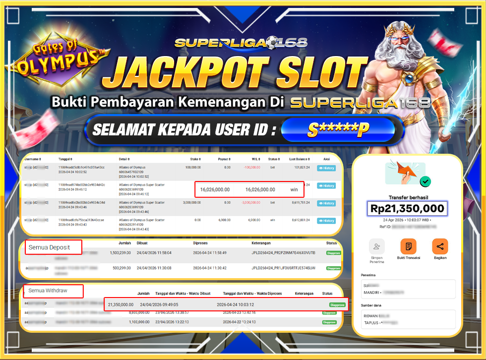 SUPERLIGA168 JACKPOT GATES OF OLYMPUS Rp.21,350,000LUNASSSSSS