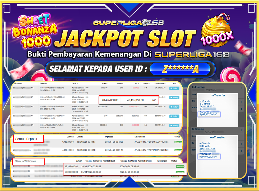 SUPERLIGA168 JACKPOT SWEET BONANZA 1000 Rp.99,337,000LUNASSSSSS