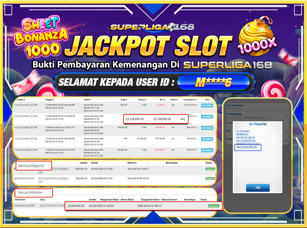 SUPERLIGA168 JACKPOT SWEET BONANZA 1000 Rp.22,000,000LUNASSSSSS