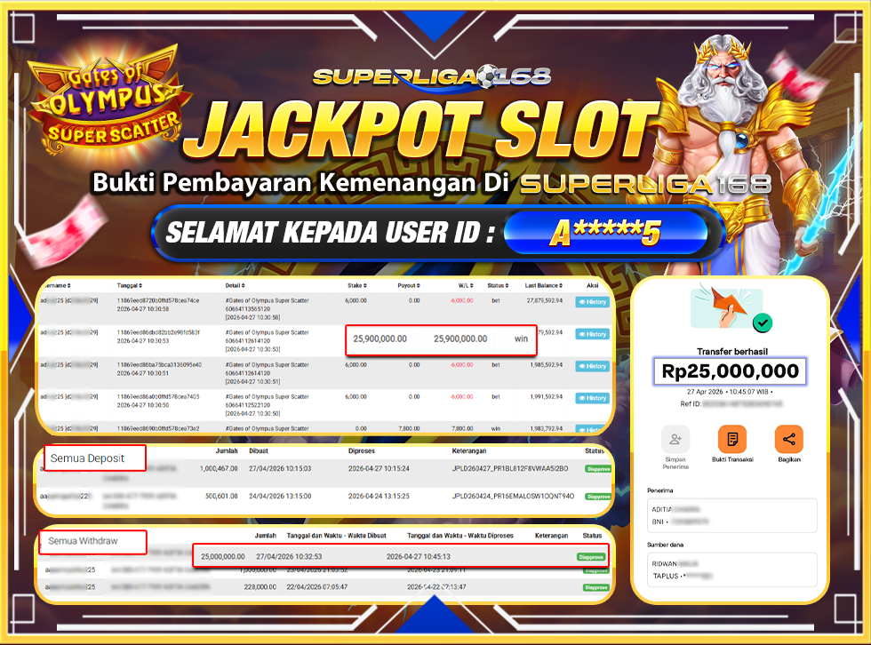 SUPERLIGA168 JACKPOT GATES OF OLYMPUS SUPER SCATTER Rp.25,000,000LUNASSSSSS