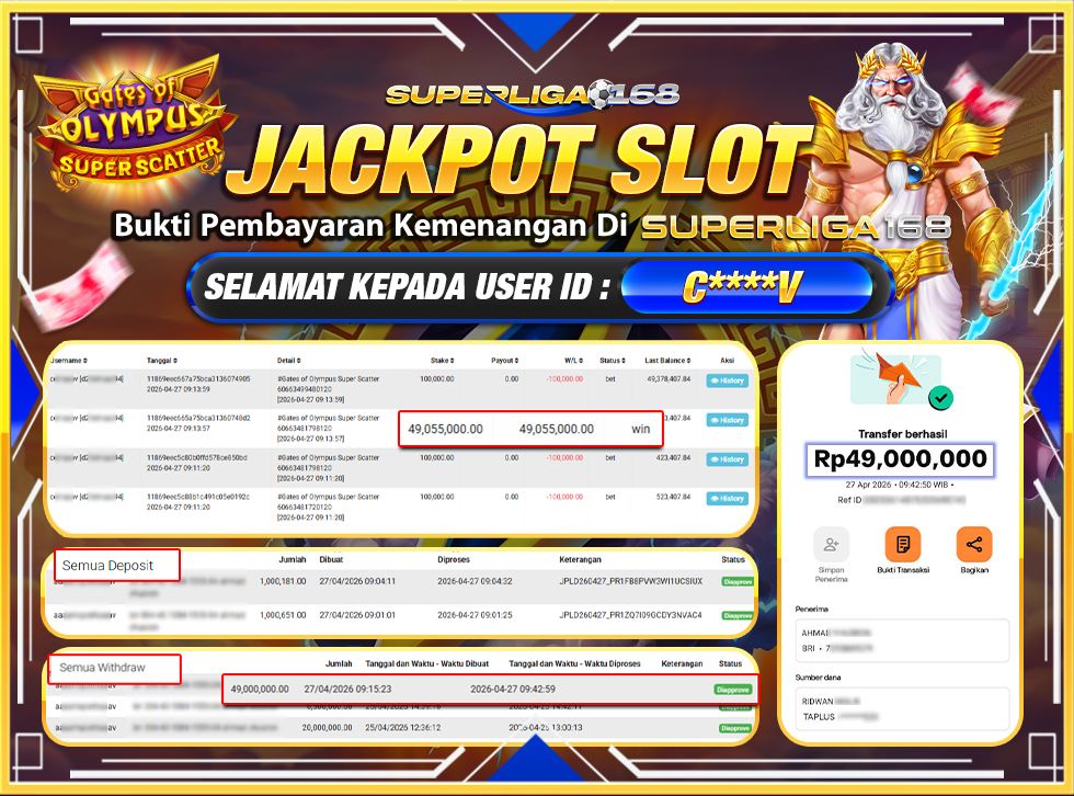 SUPERLIGA168 JACKPOT GATES OF OLYMPUS SUPER SCATTER Rp.49,000,000LUNASSSSSS