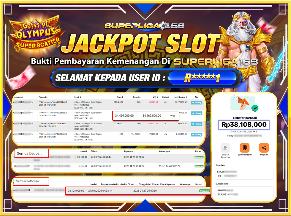 SUPERLIGA168 JACKPOT GATES OF OLYMPUS SUPER SCATTER Rp.38,108,000LUNASSSSSS