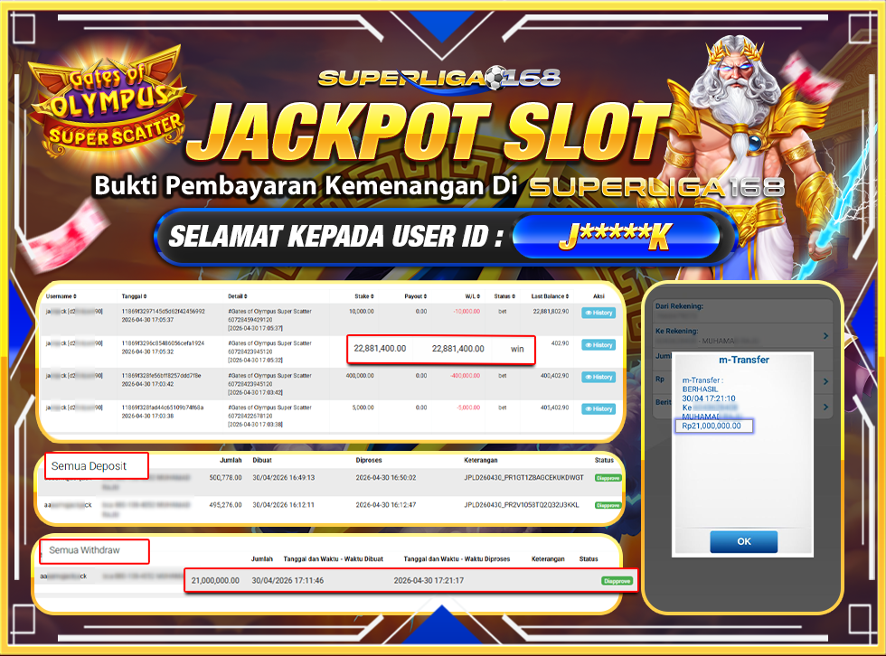 SUPERLIGA168 JACKPOT GATES OF OLYMPUS SUPER SCATTER Rp.21,000,000LUNASSSSSS